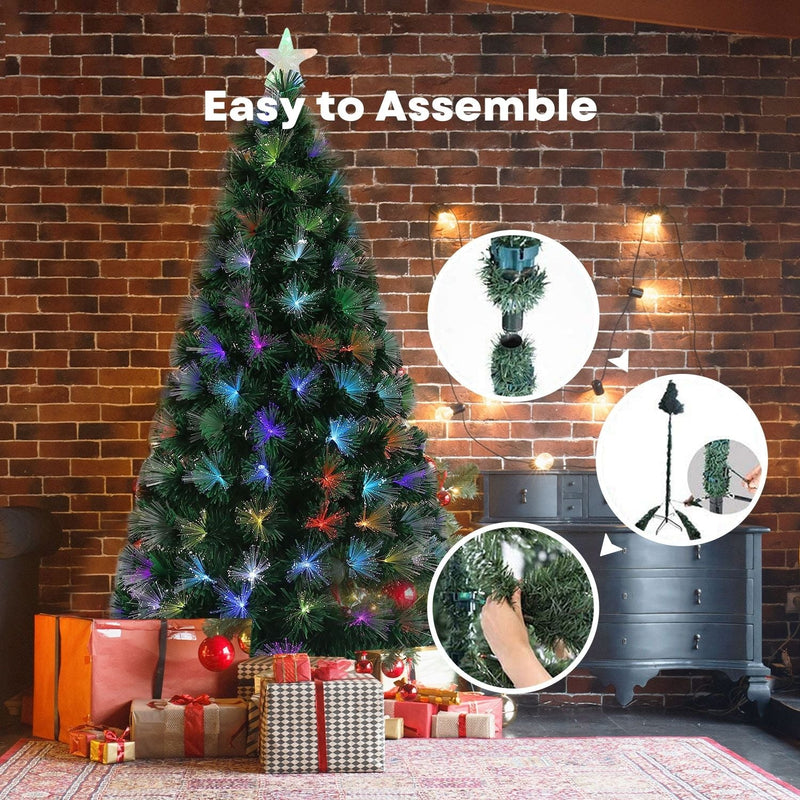 2.1m Easy Assembly Hinged Construction Artificial Christmas Trees with Fiber Optic Lights