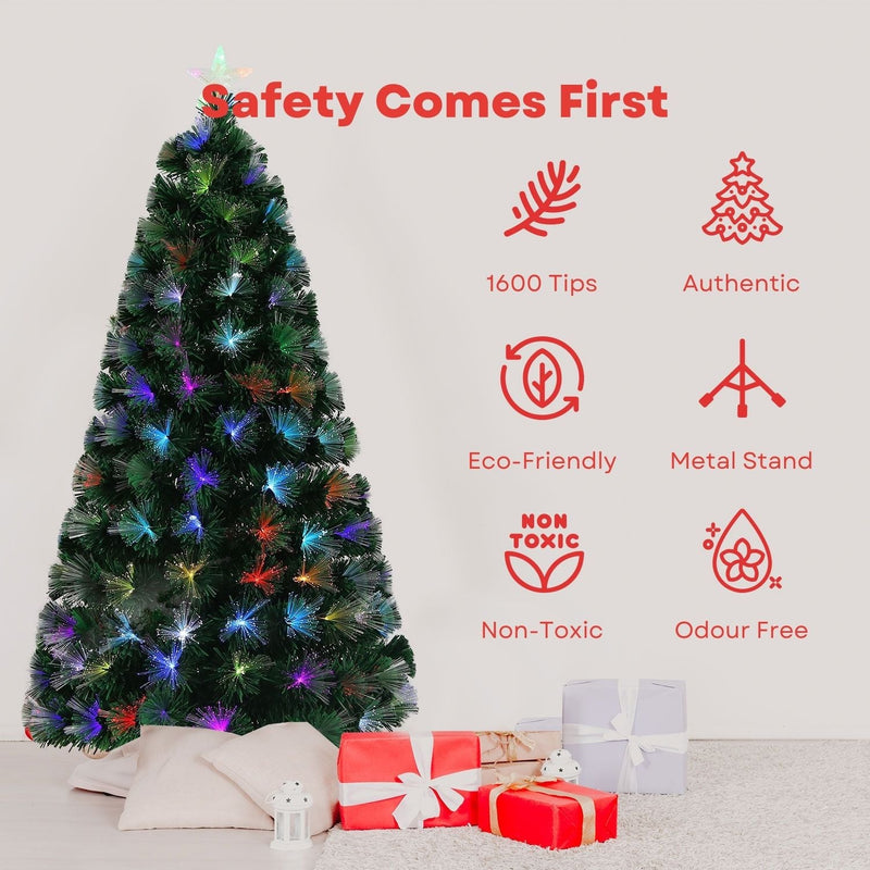 2.1m Easy Assembly Hinged Construction Artificial Christmas Trees with Fiber Optic Lights