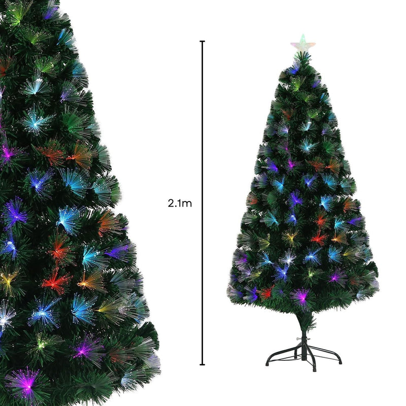 2.1m Easy Assembly Hinged Construction Artificial Christmas Trees with Fiber Optic Lights