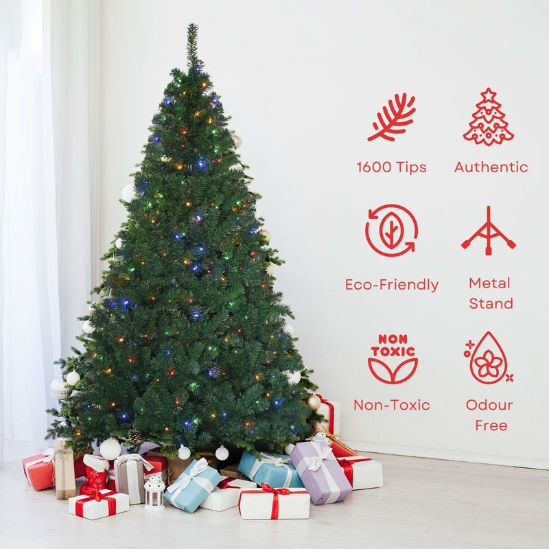 2.1m Easy Assembly Hinged Construction Artificial Christmas Tree With 4 Colour LED