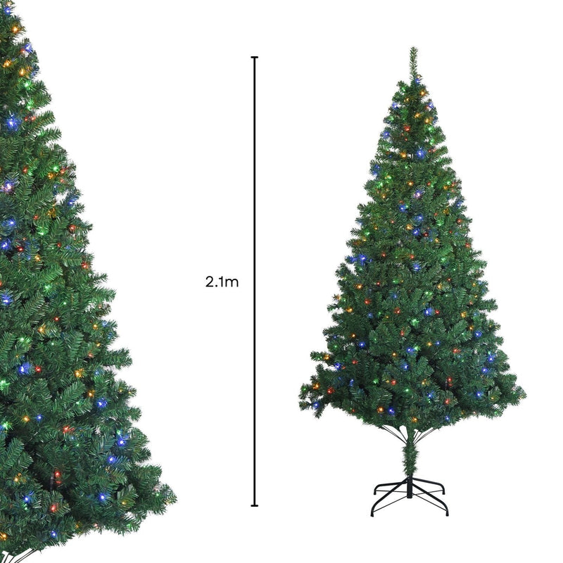 2.1m Easy Assembly Hinged Construction Artificial Christmas Tree With 4 Colour LED