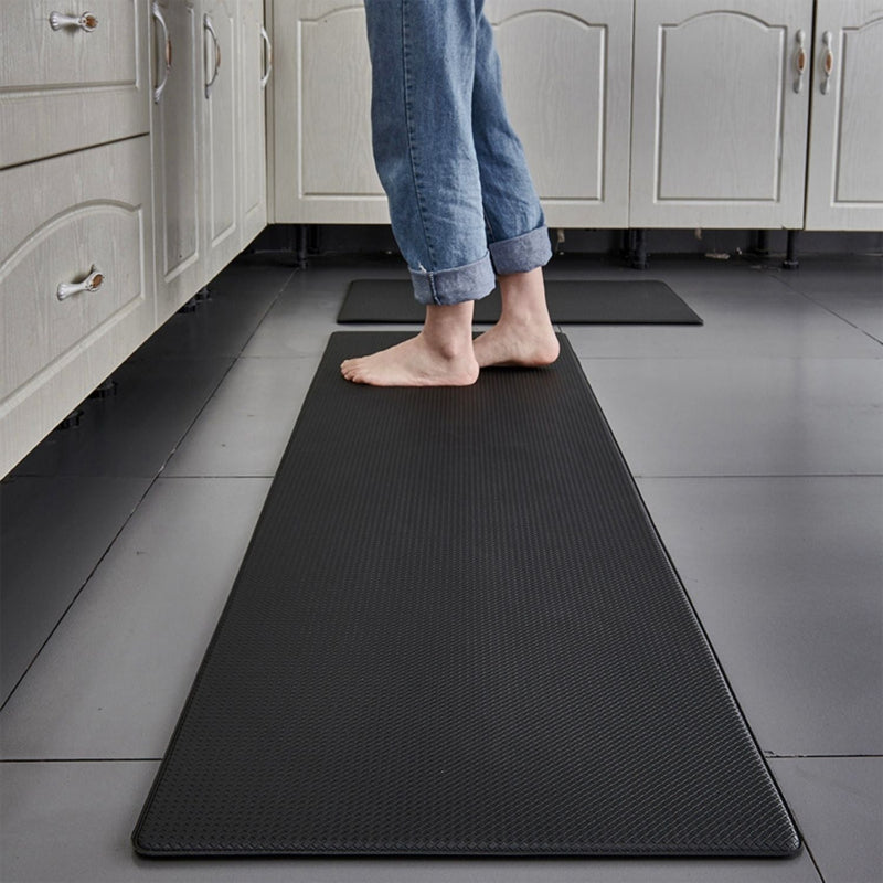 2 PCS 10 MM Thick Cushioned Washable Anti-Slip PVC Foam Kitchen Floor Mat Waterproof Black