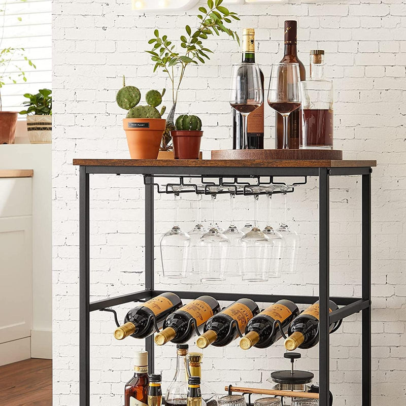 Bar Cart with Wheels Rustic Brown and Black