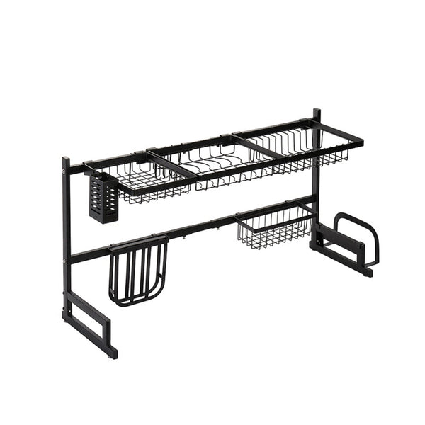 Dish Drying Rack Over Sinks Adjustable Kitchen Organizer 85-105cm Black