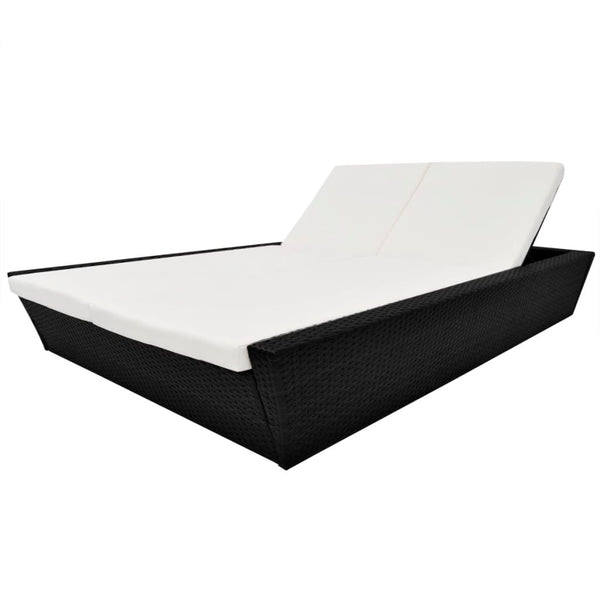 Outdoor Lounge Bed with Cushion Poly Rattan Black
