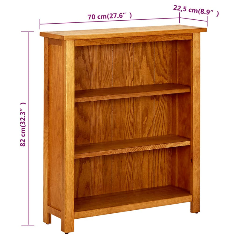 3-Tier Bookcase 70x22,5x82 cm Solid Oak Wood
