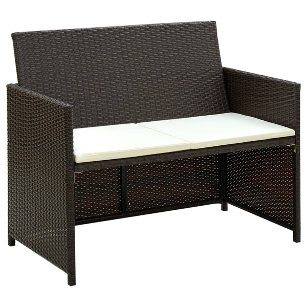 2 Seater Garden Sofa with Cushions Brown Poly Rattan