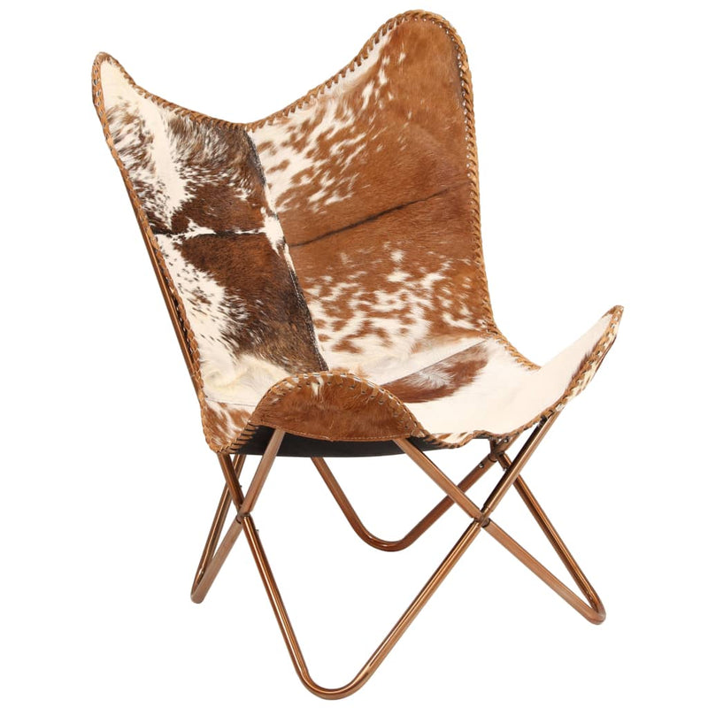 Butterfly Chair Brown and White Genuine Goat Leather