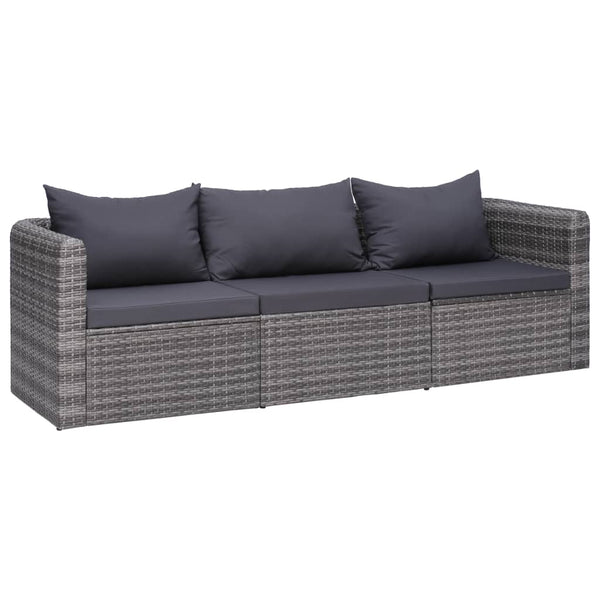 3 Piece Garden Sofa Set with Cushions Grey Poly Rattan