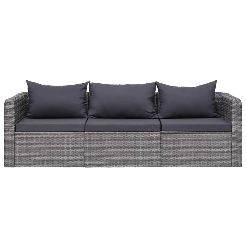 3 Piece Garden Sofa Set with Cushions Grey Poly Rattan