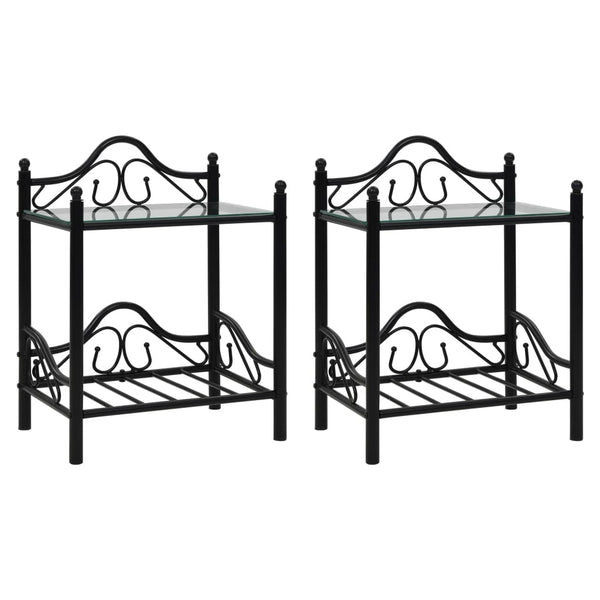 Bedside Tables 2 pcs Steel and Tempered Glass 45x30.5x60 cm Black