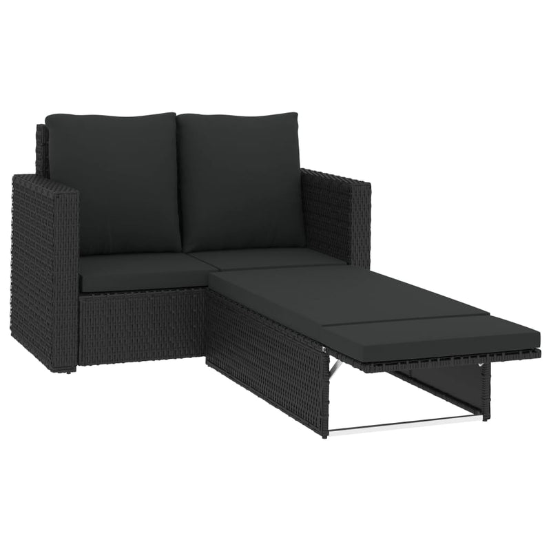 2 Piece Garden Lounge Set with Cushions Poly Rattan Black