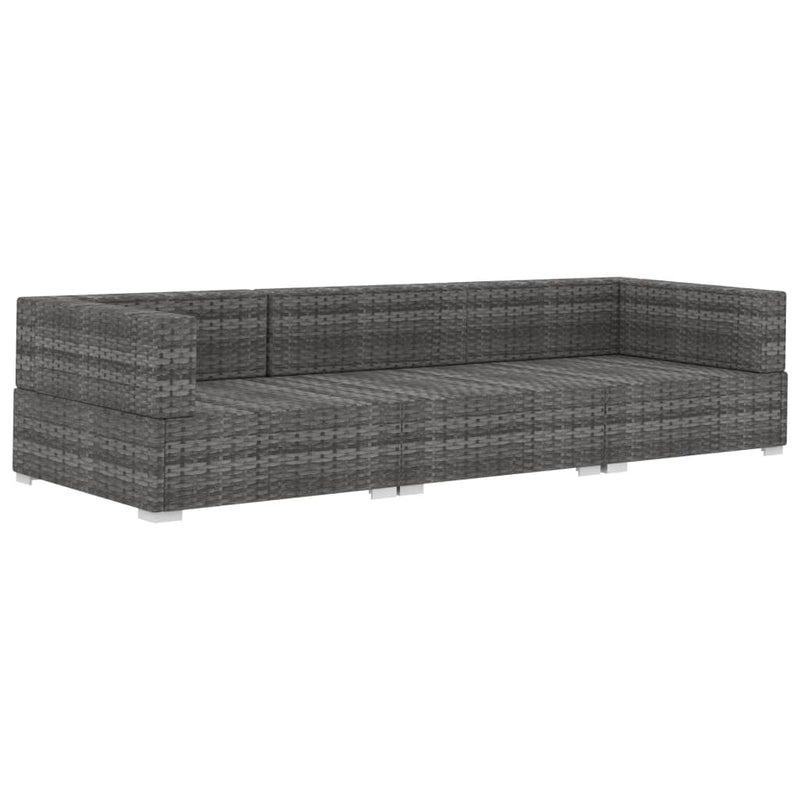 3 Piece Garden Sofa Set with Cushions Poly Rattan Grey