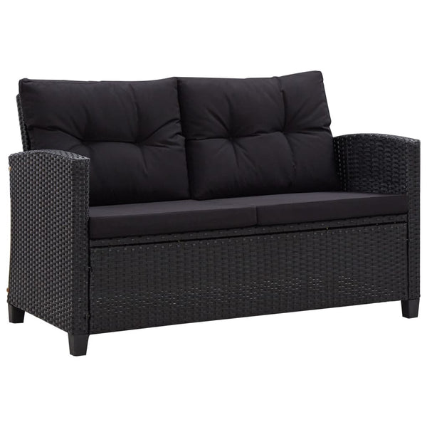 2-Seater Garden Sofa with Cushions Black 124 cm Poly Rattan