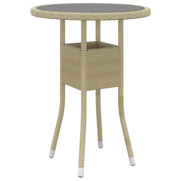 Garden Table Ø60x75 cm Tempered Glass and Poly Rattan Beige