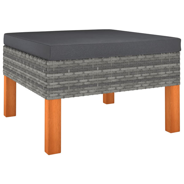 Footstool Poly Rattan and Solid Eucalyptus Wood