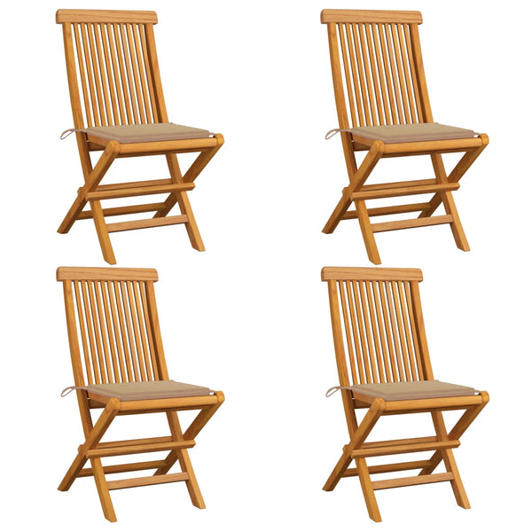 Garden Chairs with Beige Cushions 4 pcs Solid Teak Wood