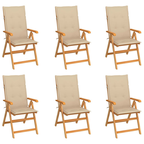 Garden Chairs 6 pcs with Beige Cushions Solid Teak Wood