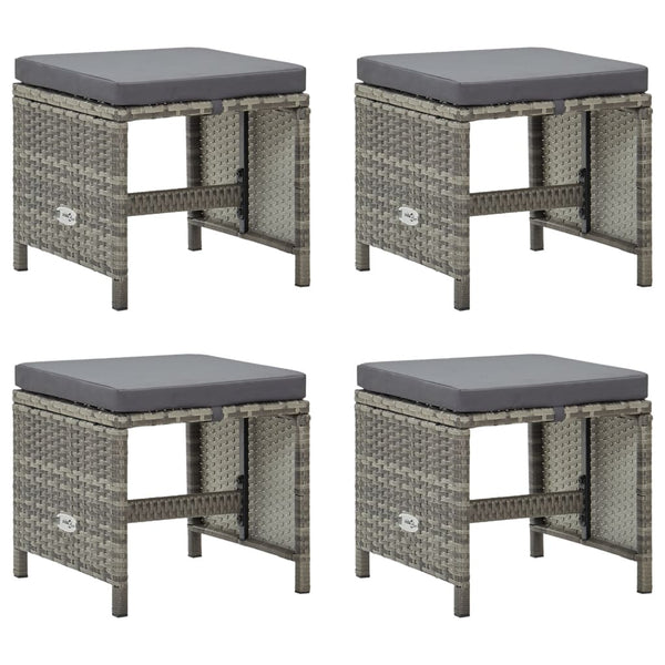Garden Stools 4 pcs with Cushions Poly Rattan Grey