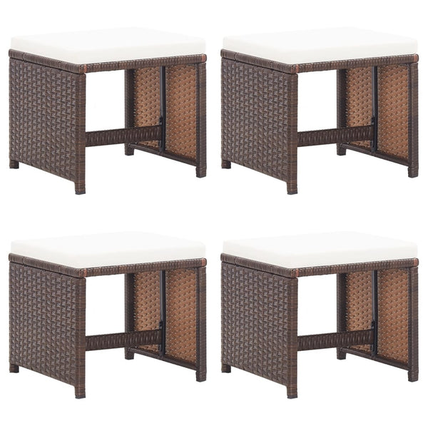Garden Stools 4 pcs with Cushions Poly Rattan Brown