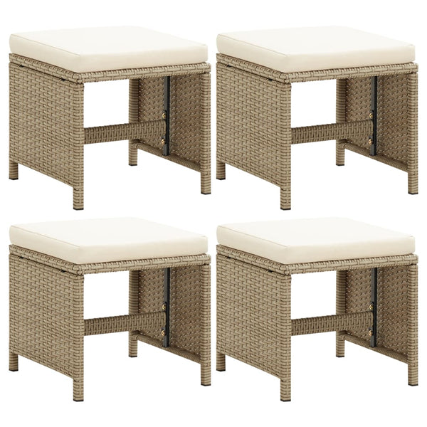 Garden Stools 4 pcs with Cushions Poly Rattan Beige