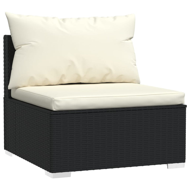 Garden Middle Sofa with Cushions Black Poly Rattan