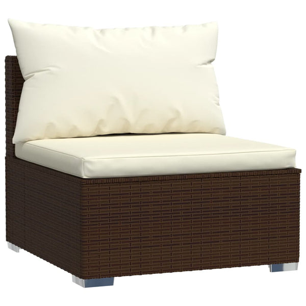 Garden Middle Sofa with Cushions Brown Poly Rattan