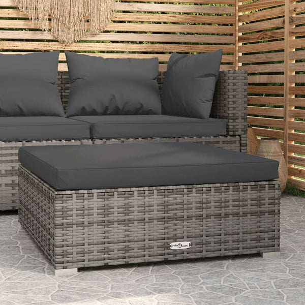 Garden Footrest with Cushion Grey 70x70x30 cm Poly Rattan