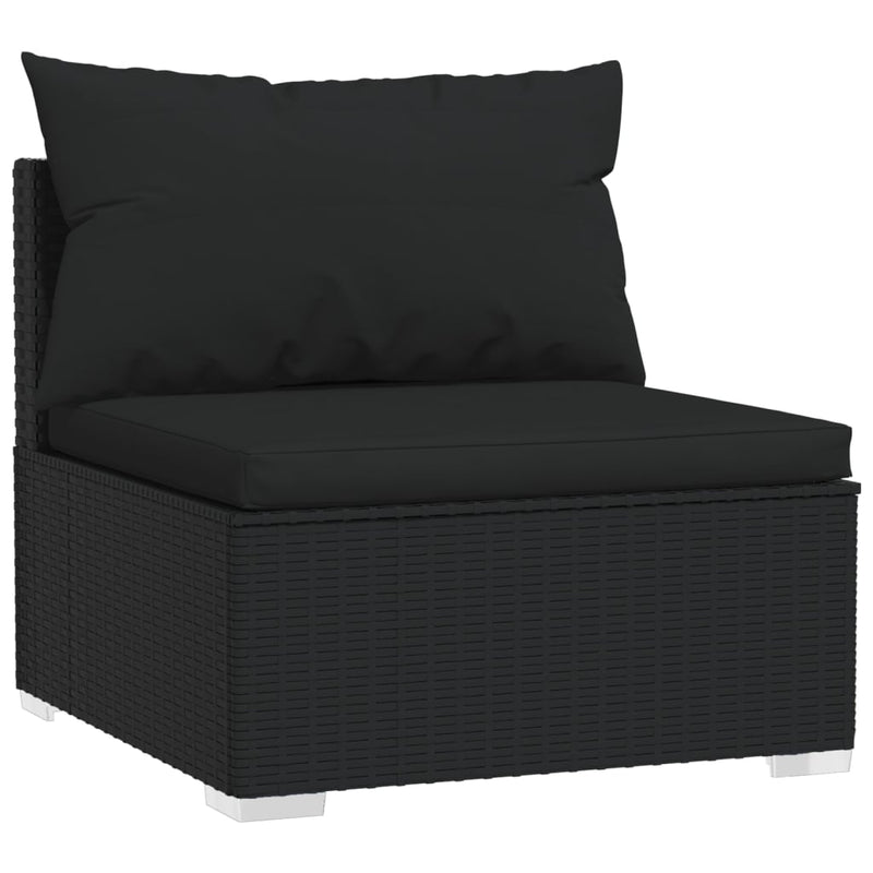 Garden Middle Sofa with Cushions Black Poly Rattan