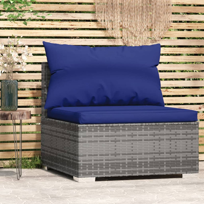 Garden Middle Sofa with Cushions Grey Poly Rattan