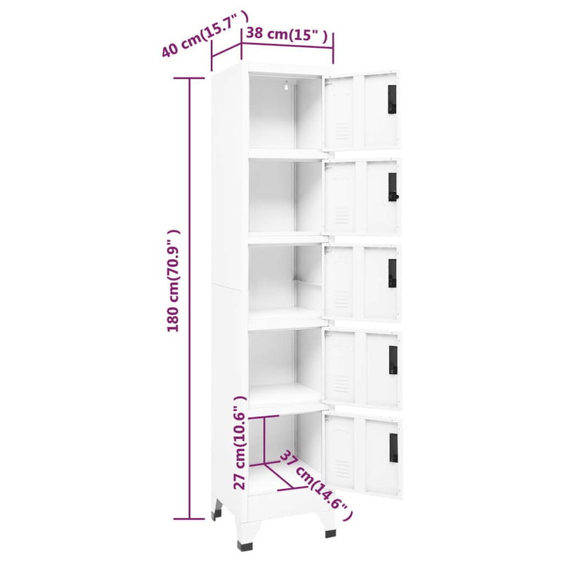 Locker Cabinet White 38x40x180 cm Steel