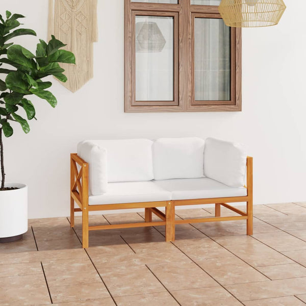 2-Seater Garden Sofa with Cream Cushions Solid Wood Teak