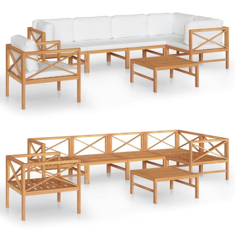 7 Piece Garden Lounge Set with Cream Cushions Solid Teak Wood