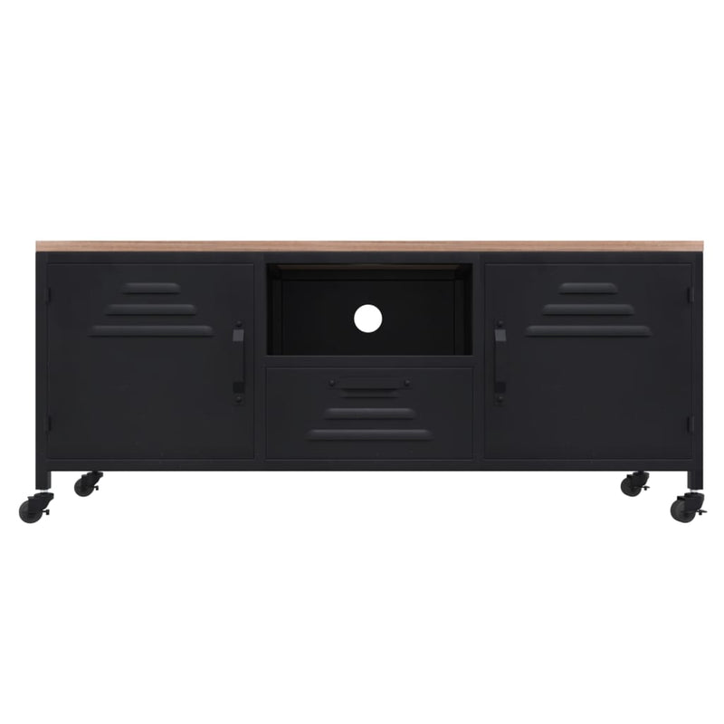 TV Cabinet Black 110x30x43 cm Iron and Solid Wood Fir