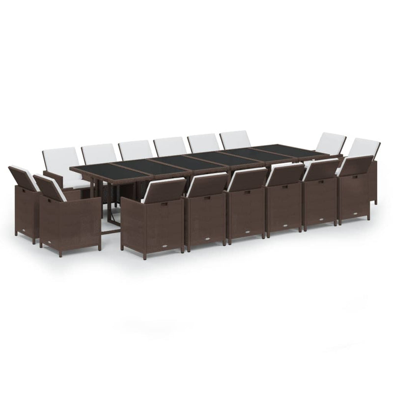17 Piece Garden Dining Set with Cushions Poly Rattan Brown