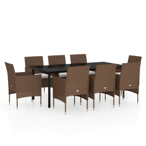 9 Piece Garden Dining Set with Cushions Brown and Black