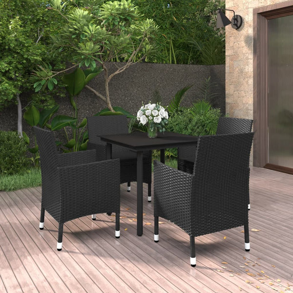 5 Piece Garden Dining Set Poly Rattan and Glass