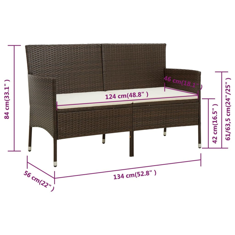 3-Seater Garden Sofa with Cushion Brown Poly Rattan