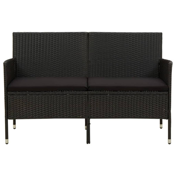 3-Seater Garden Sofa with Cushion Black Poly Rattan