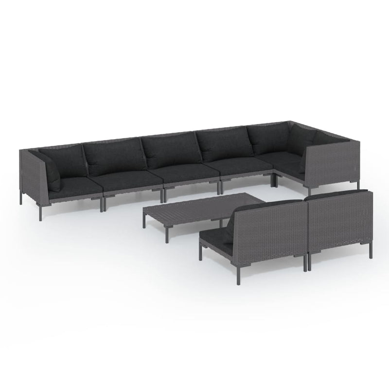 9 Piece Garden Lounge Set with Cushions Poly Rattan Dark Grey