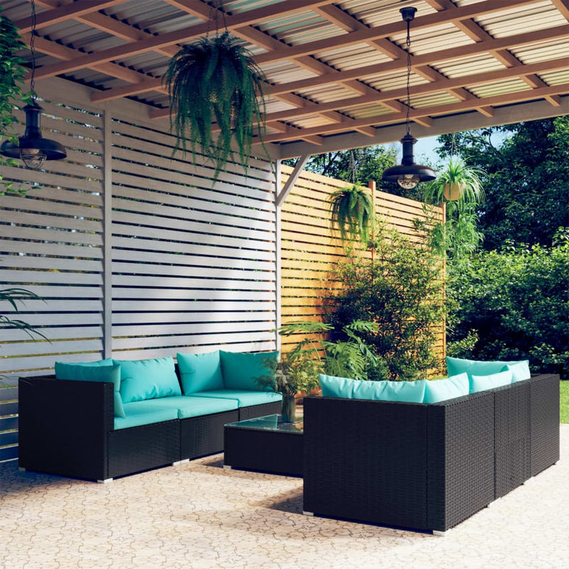 7 Piece Garden Lounge Set with Cushions Poly Rattan Black