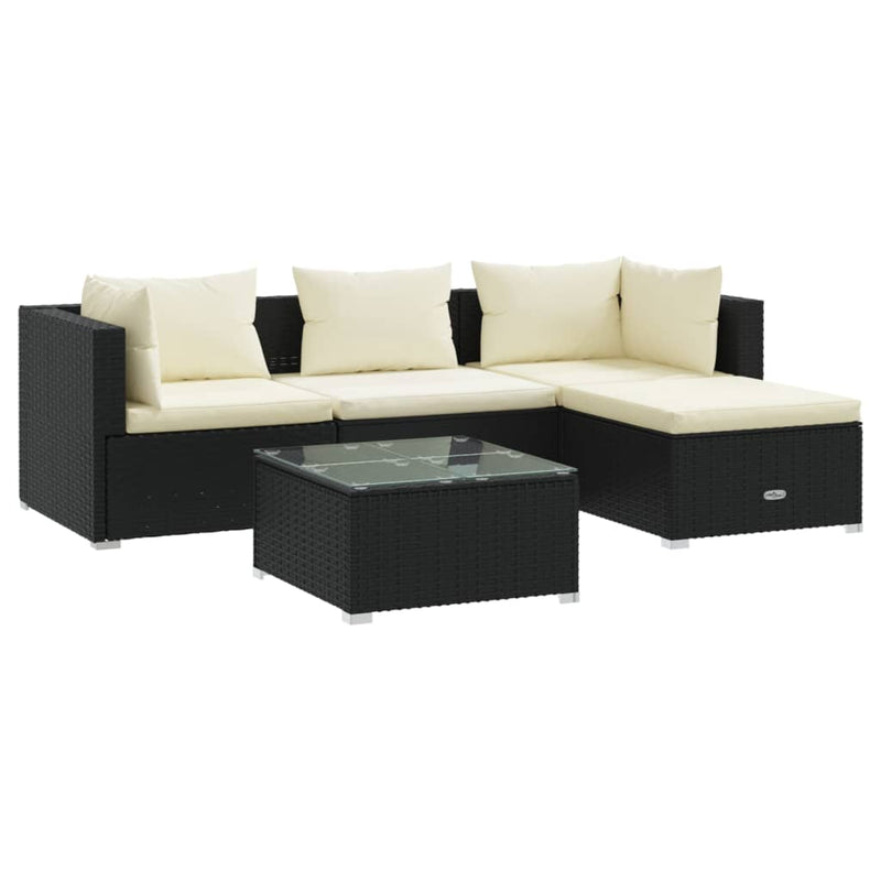 5 Piece Garden Lounge Set with Cushions Poly Rattan Black