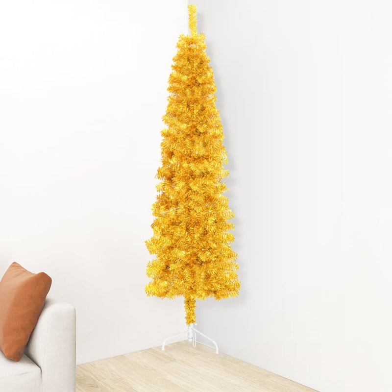 Slim Artificial Half Christmas Tree with Stand Gold 210 cm