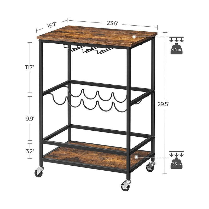 Bar Cart with Wheels Rustic Brown and Black