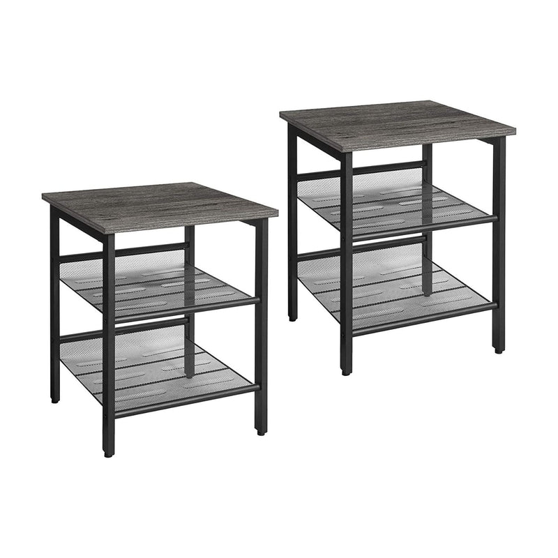 Set of 2 Wooden Side End Table Bedside Table Shelves Charcoal Gray