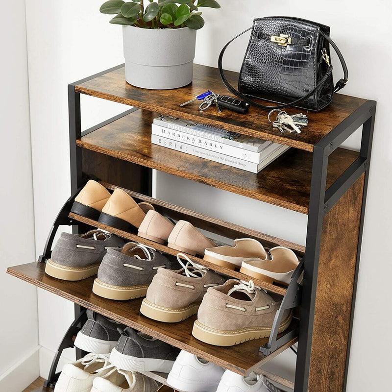 Shoe Cabinet 3 Tier with Shelf Rustic Brown and Black