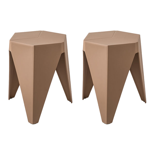 Set of 2 Puzzle Stool Plastic Stacking Bar Stools Dining Chairs Kitchen Brown