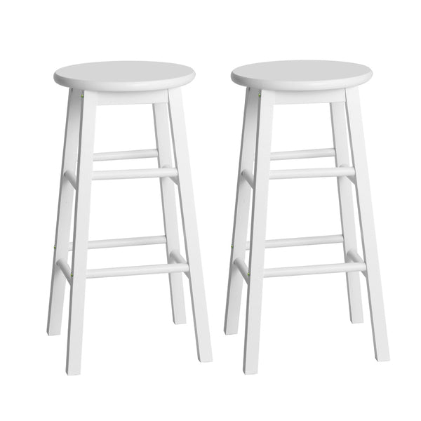 Set of 2 Beech Wood Backless Bar Stools - White