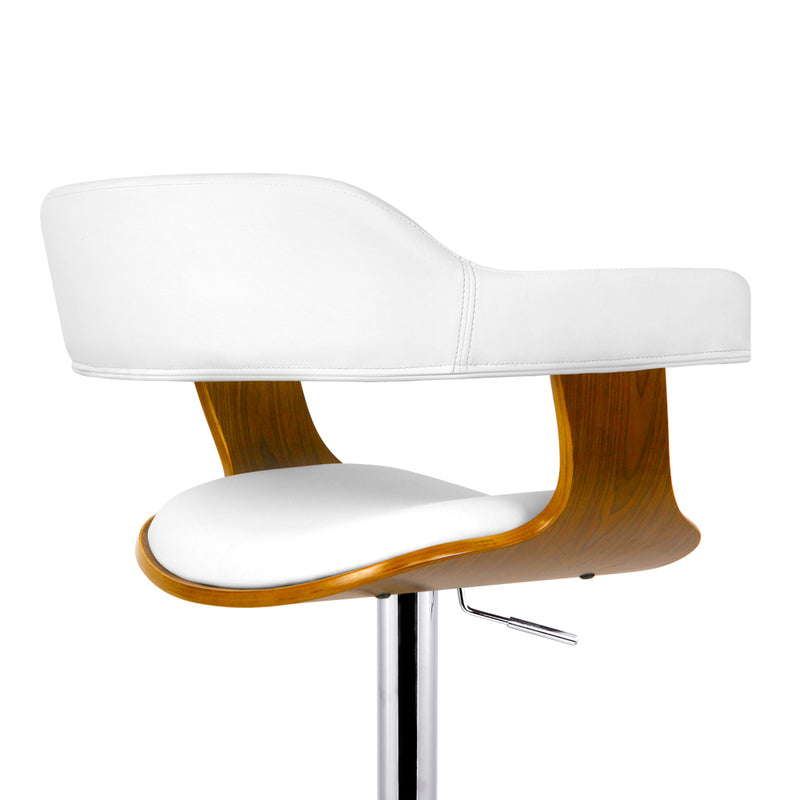 Wooden PU Leather Bar Stool - White and Chrome