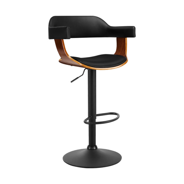 Bar Stool Curved Gas Lift PU Leather - Black and Wood